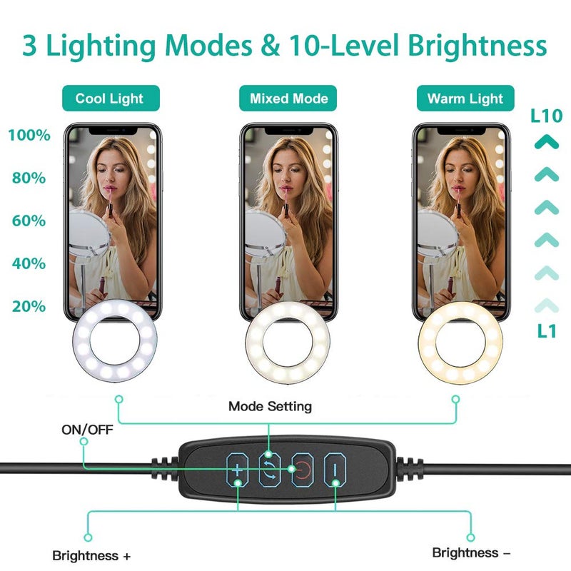 NexiGo 3.5 Inch Dual Selfie Ring Light with Moible Phone & Webcam Holder, 3-Light Modes, 10 Brightness Levels, LED Ringlight with Tripod Stand, for Live Streaming Makeup Video Conference - Image 3
